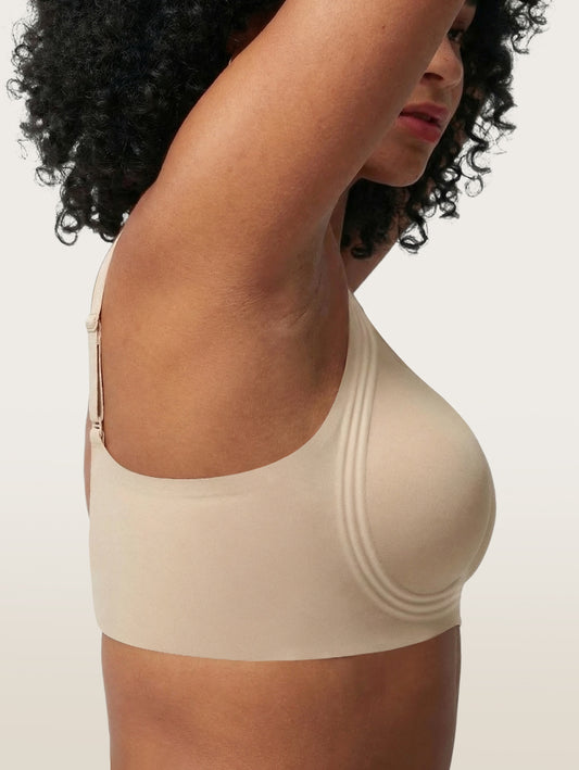 EasyBunny Minimizer Bra Nude – Wireless Seamless Side View Plus Size Gold Clasp Full Support