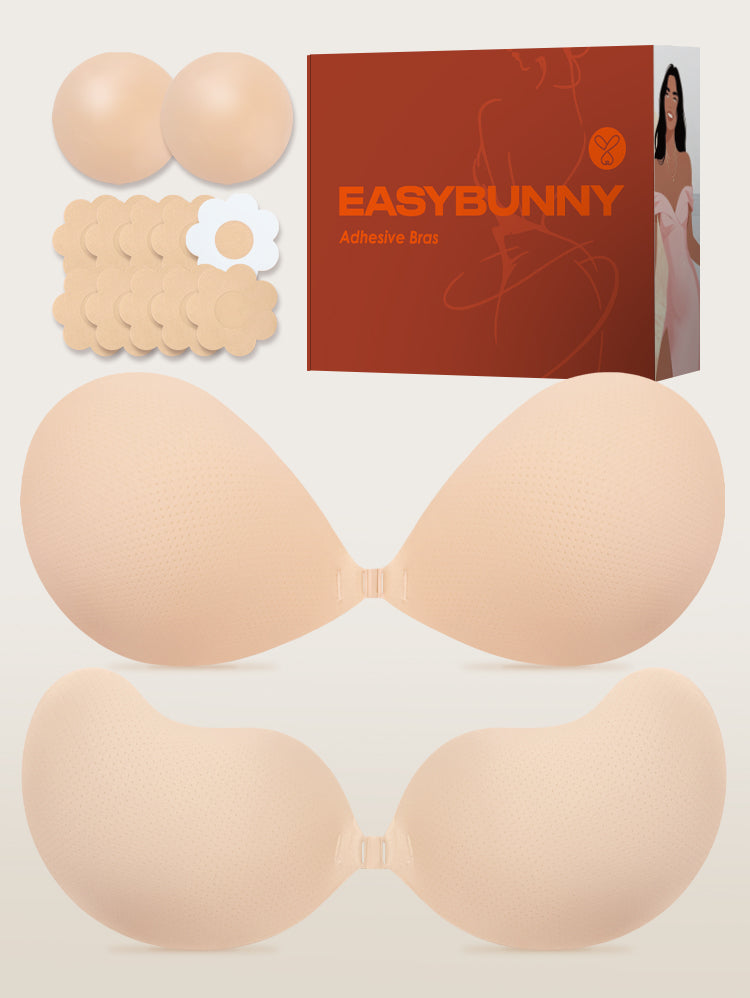 EasyBunny Adhesive Bra Complete Kit – Includes Round Silicone Nipple Covers, Disposable Flower Pasties and Premium Gift Box