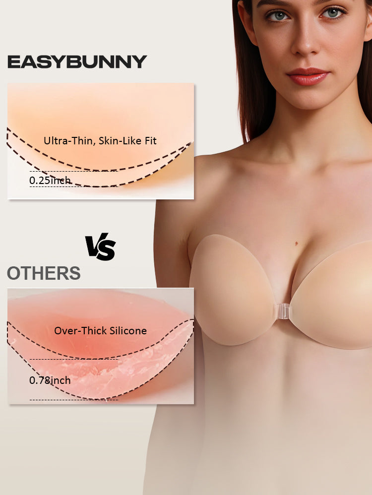 EasyBunny Adhesive Bra Ultra-Thin 0.25 Inch vs Competitors Over-Thick 0.78 Inch Silicone Comparison