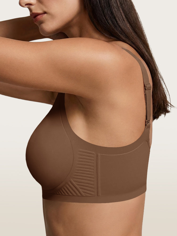 EasyBunny Deep V Mesh Bra Nude – Wireless Seamless Side View Support Panel Adjustable Straps Full Coverage