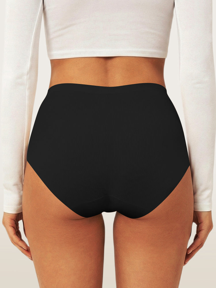 EasyBunny High Waist Seamless Briefs Black – Back View Styled with White Long Sleeve Top