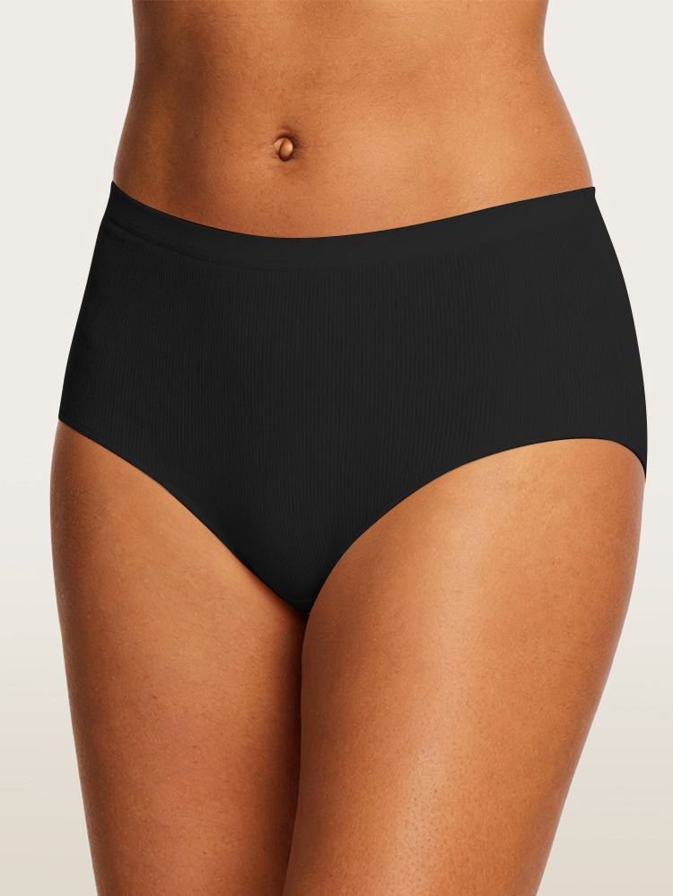 EasyBunny High Waist Seamless Briefs Black – Side View Tummy Control Wide Waistband Detail