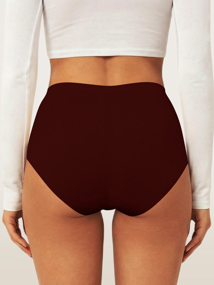 EasyBunny High Waist Seamless Briefs Burgundy – Back View No Panty Line Smooth Shaping