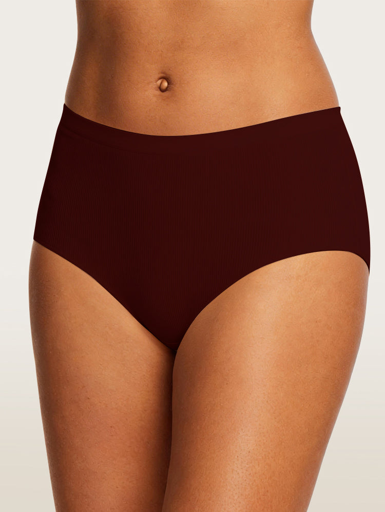EasyBunny High Waist Seamless Briefs Burgundy – Front View Seamless No Panty Line Coverage