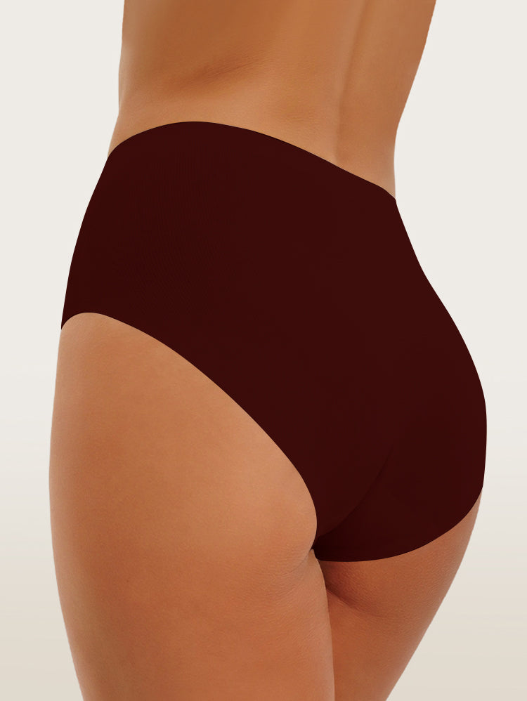 EasyBunny High Waist Seamless Briefs Burgundy – Side View Tummy Control Wide Waistband Detail