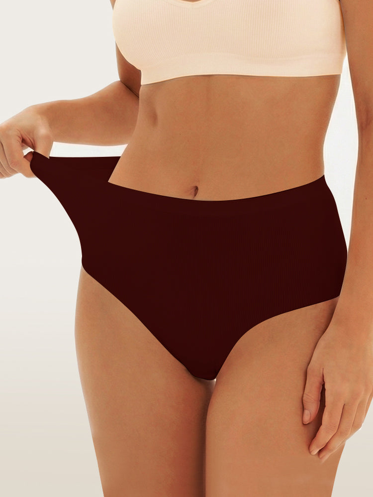 EasyBunny High Waist Seamless Briefs Burgundy – Stretchy Waistband 4-Way Stretch Pull Test