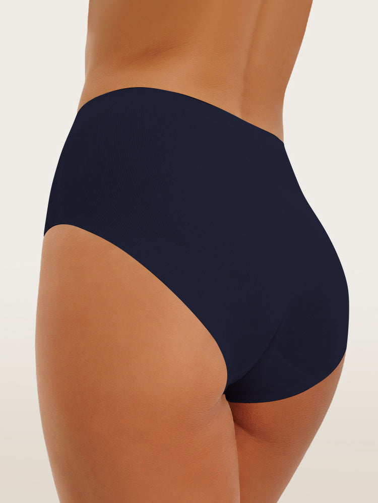 EasyBunny High Waist Seamless Briefs Navy – Back Side View No Panty Line Smooth Coverage