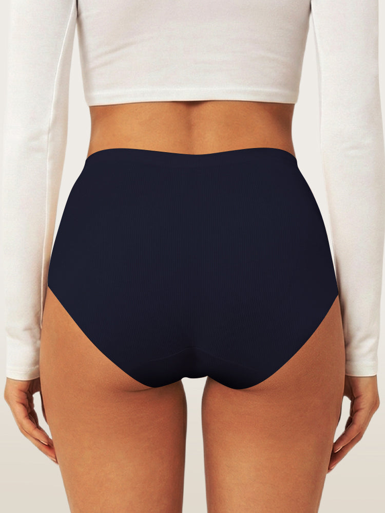 EasyBunny High Waist Seamless Briefs Navy – Back View Styled with White Long Sleeve Top