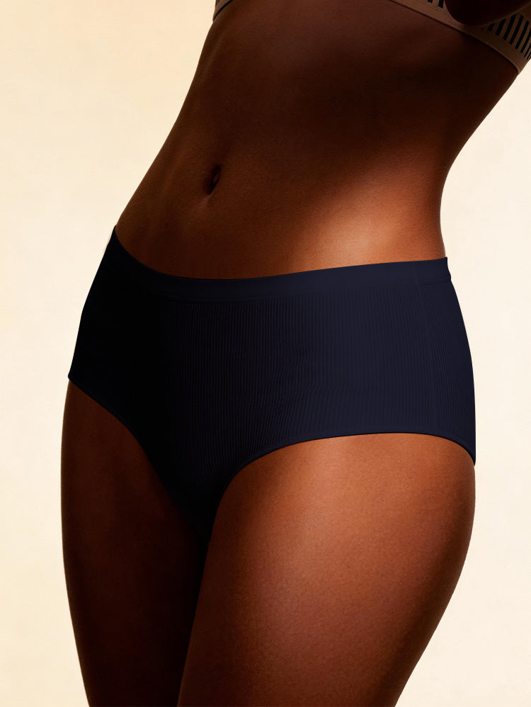 EasyBunny High Waist Seamless Briefs Navy – Full Back View Seamless No Panty Line Coverage