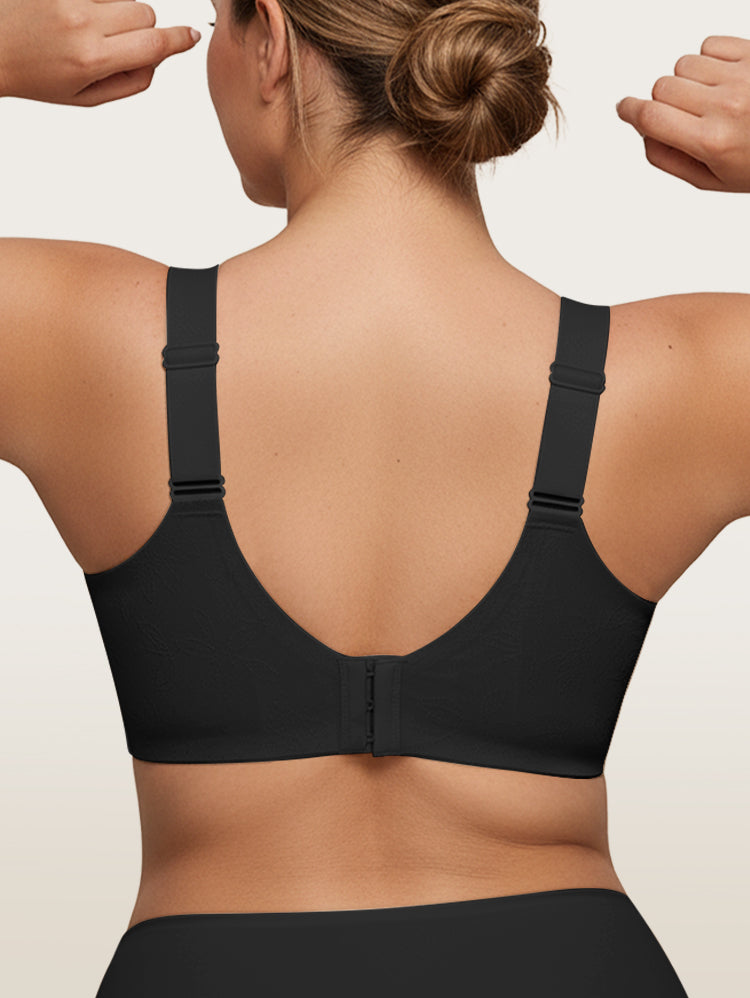 EasyBunny Minimizer Bra Black – Wireless Wide Adjustable Straps Back Closure Back View