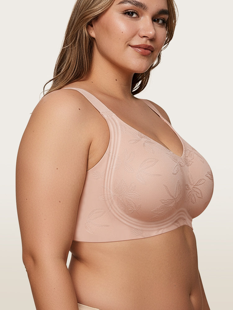 EasyBunny Minimizer Bra Pink – Wireless Jacquard Side View Plus Size Full Coverage C-G Cup
