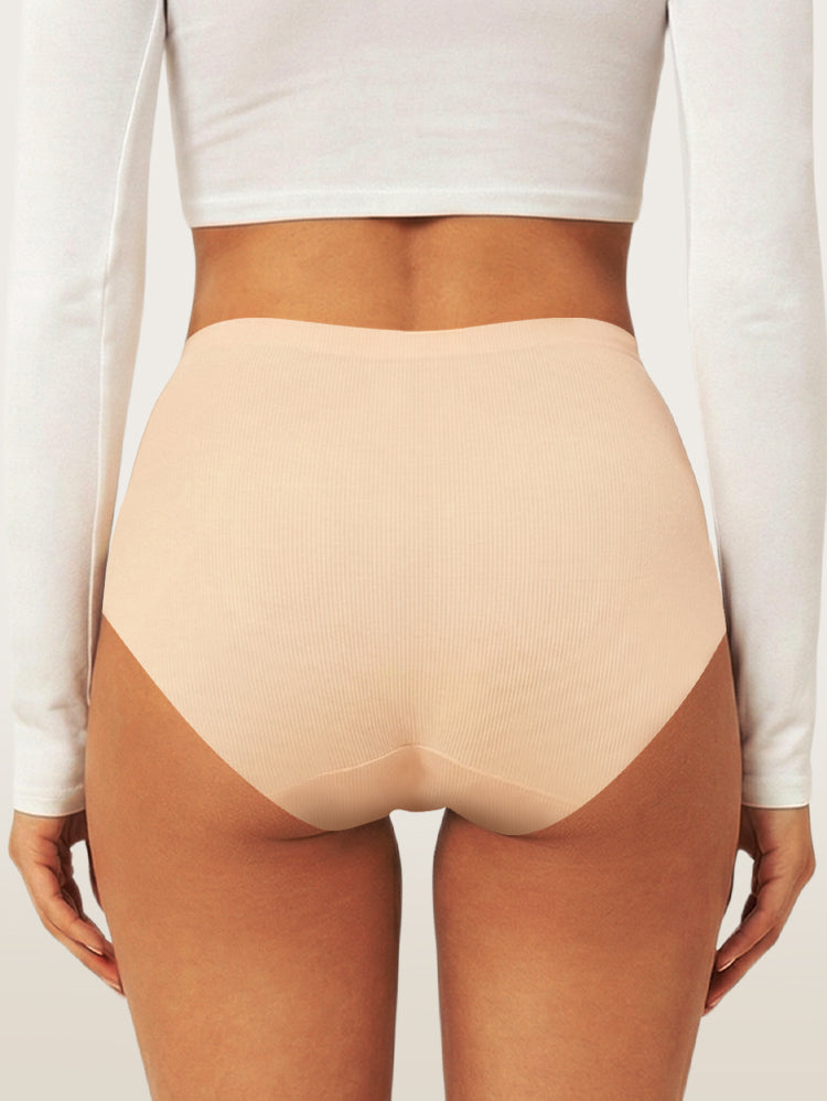 EasyBunny Ribbed High Waist Briefs Nude – Back View Styled with White Crop Top Everyday Outfit