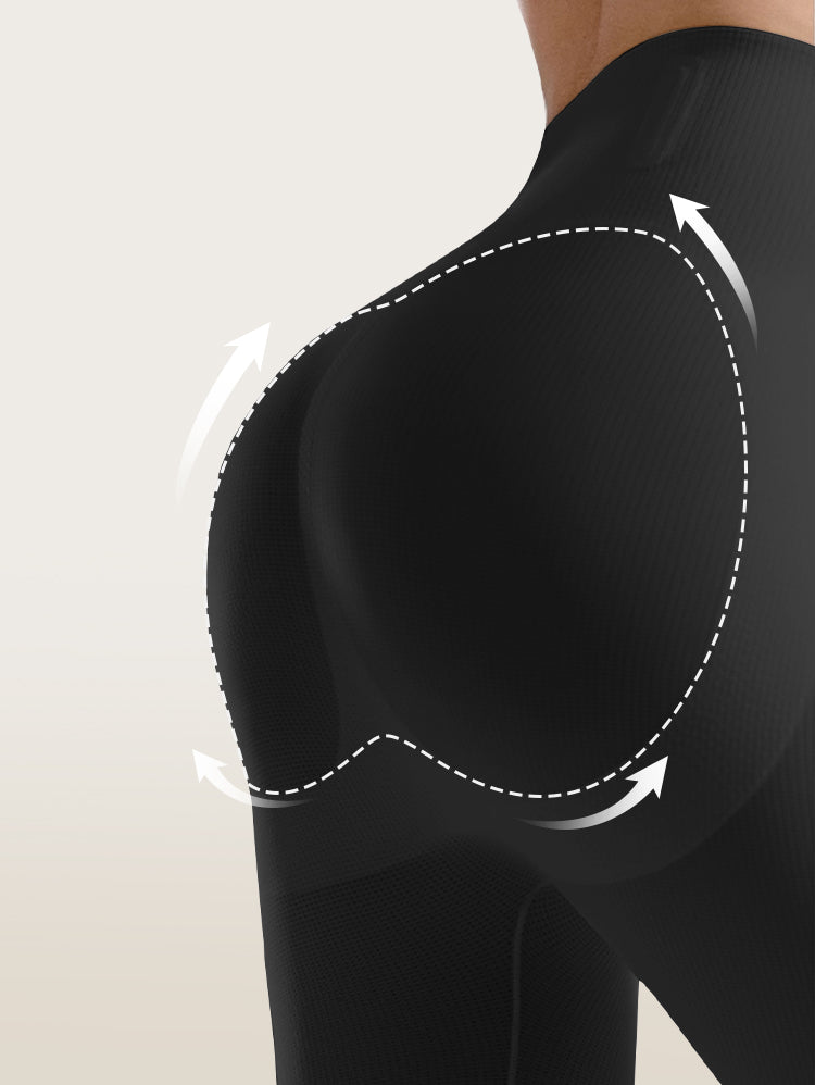 EasyBunny Shaping Shorts Black – 360 Degree Butt Lift Support Seamless Shapewear Diagram