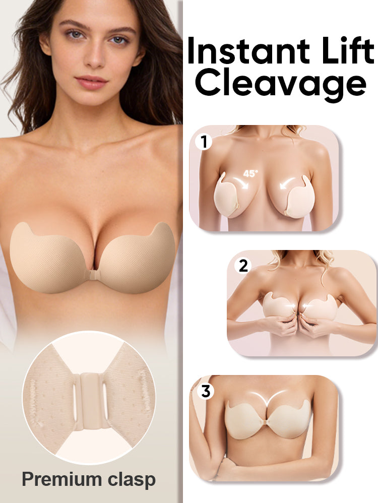 Step-by-step guide to wearing EasyBunny sticky bra for instant lift and cleavage with premium front clasp