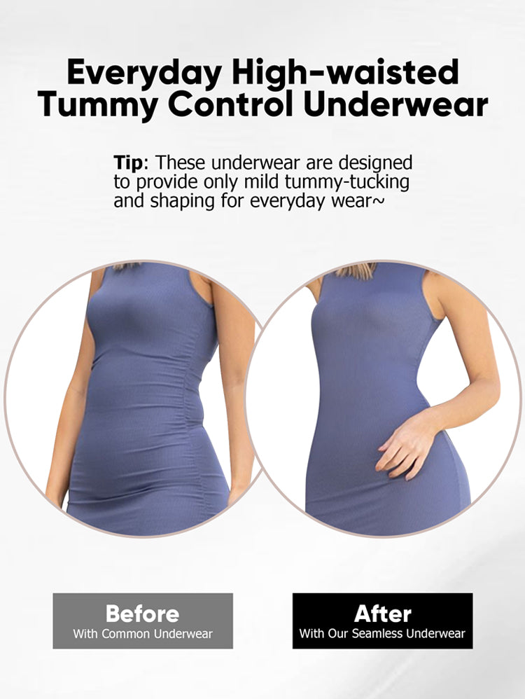 Before and after comparison showing tummy control effect of high waisted seamless underwear