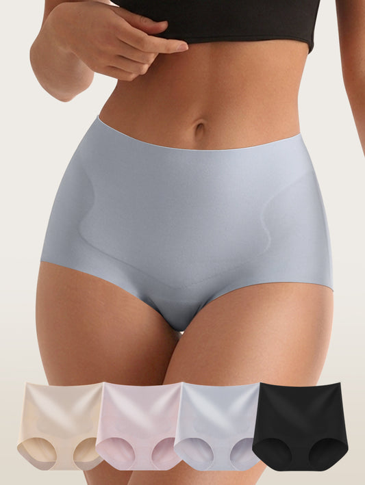 Women wearing seamless high waisted tummy control underwear in blue grey front view